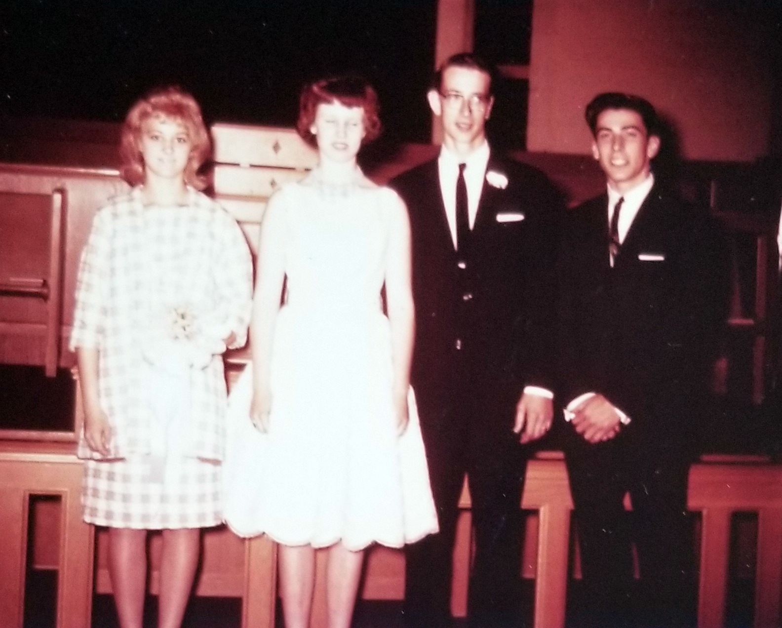 Carol and Chuck with their maid of honor and best man on their wedding day